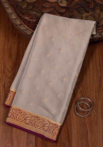 Light Grey Zariwork Pure Crepe Silk Saree-koskii