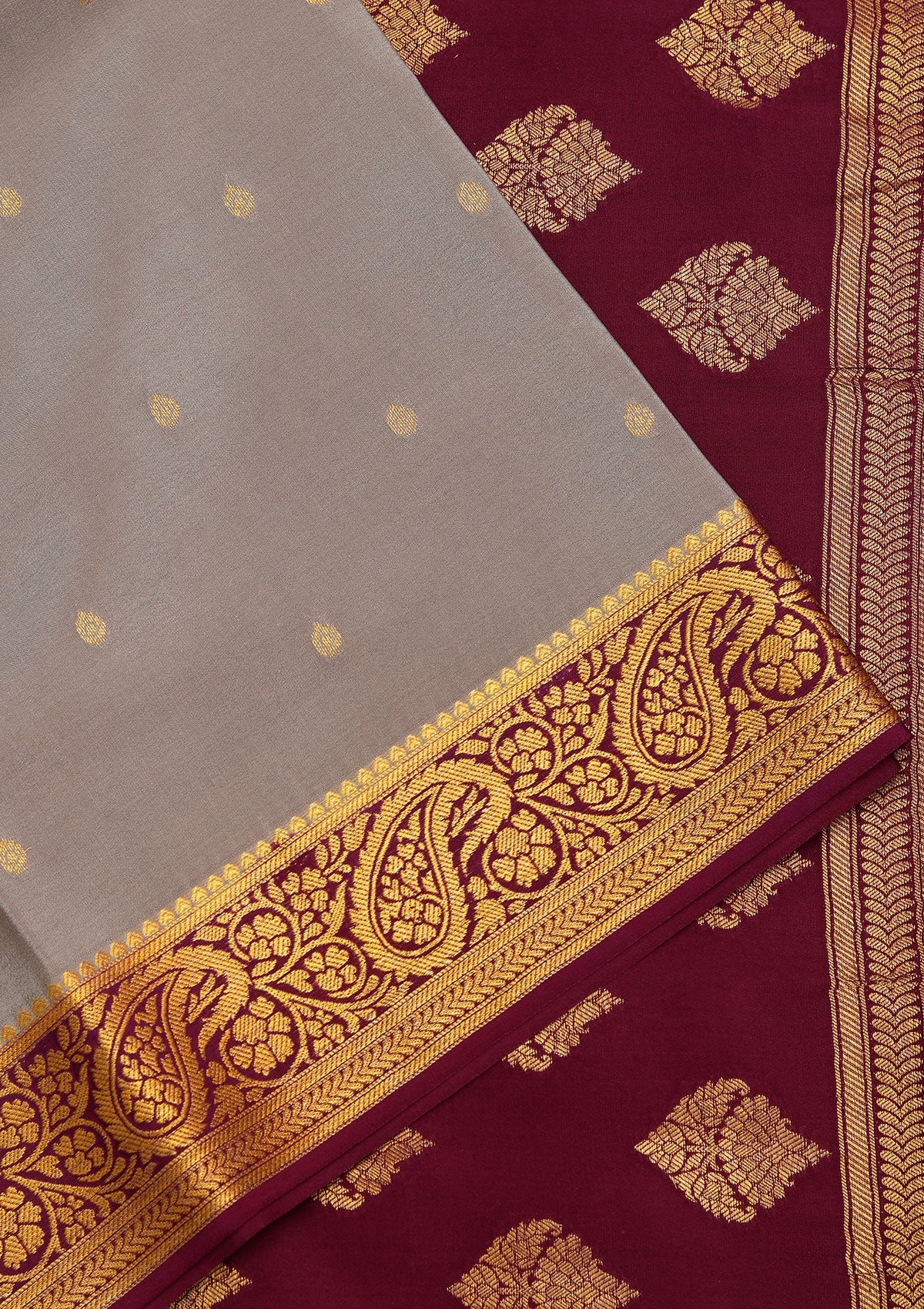 Light Grey Zariwork Pure Crepe Silk Saree-koskii