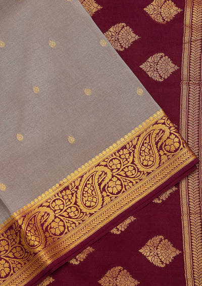 Light Grey Zariwork Pure Crepe Silk Saree-koskii