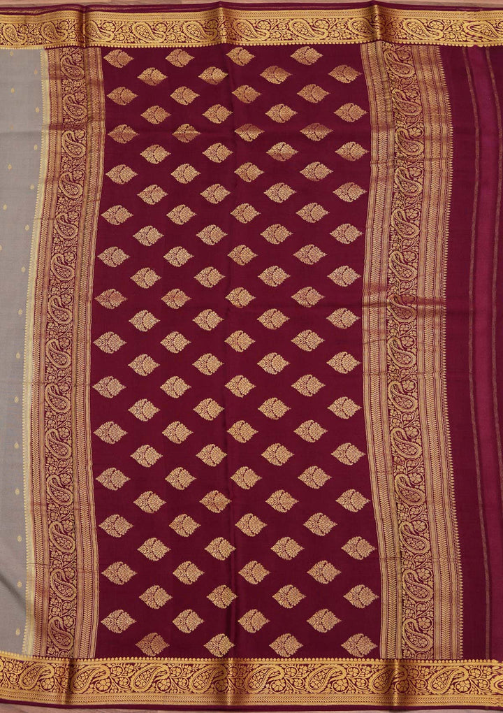 Light Grey Zariwork Pure Crepe Silk Saree_koskii