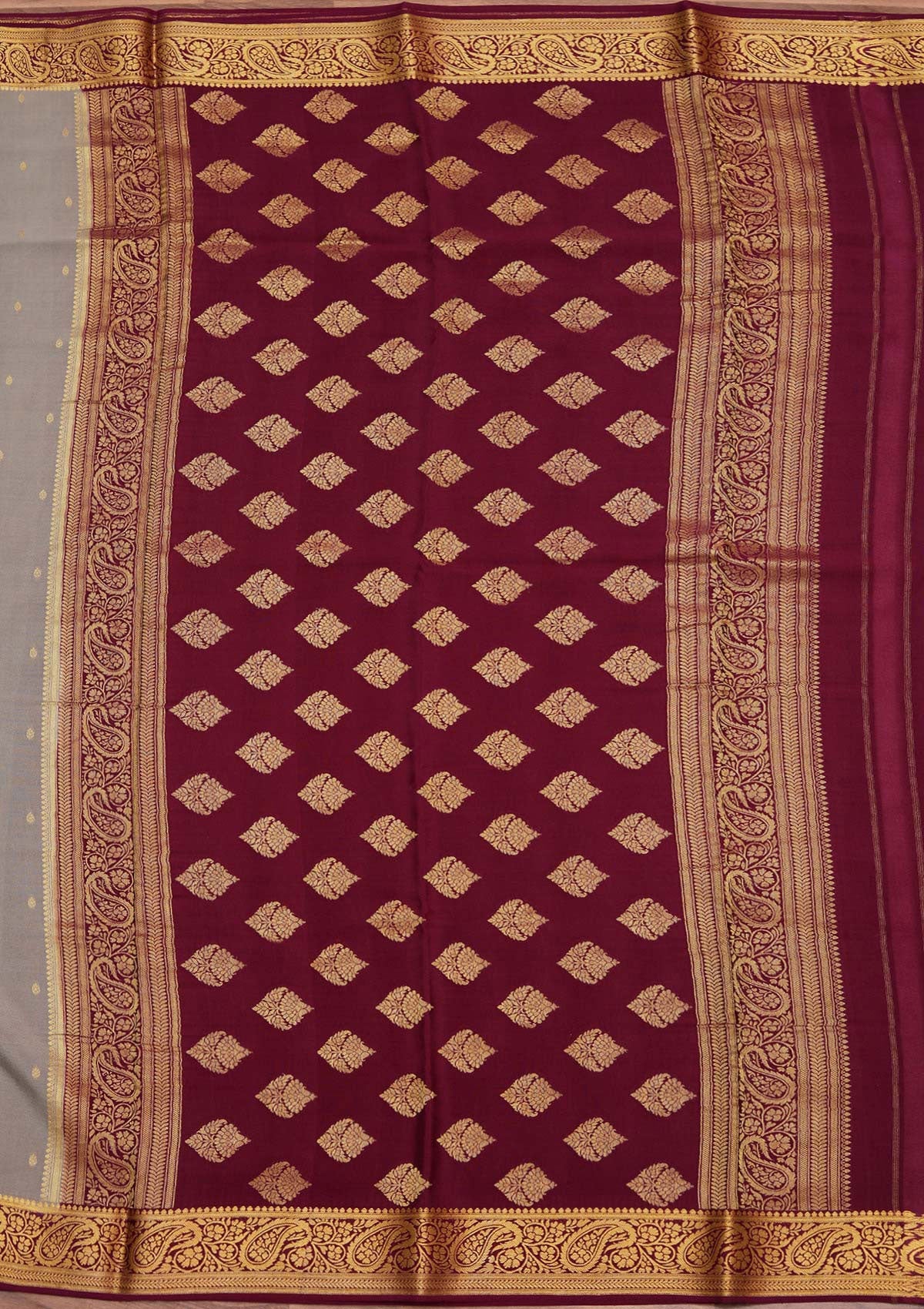 Light Grey Zariwork Pure Crepe Silk Saree-koskii