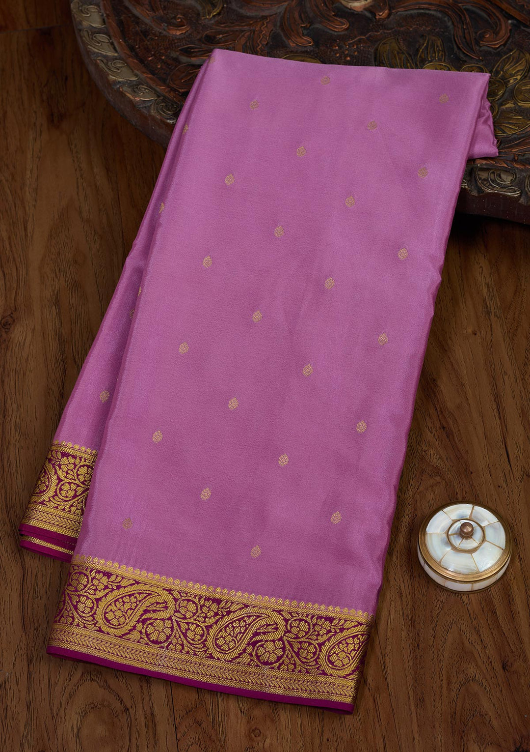 Onion Pink Zariwork Pure Crepe Silk Saree-Koskii