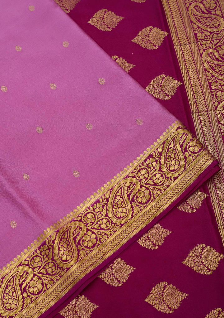Onion Pink Zariwork Pure Crepe Silk Saree-Koskii