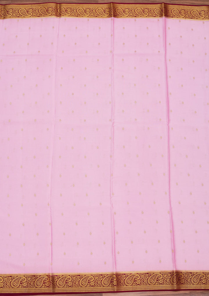 Onion Pink Zariwork Pure Crepe Silk Saree_koskii