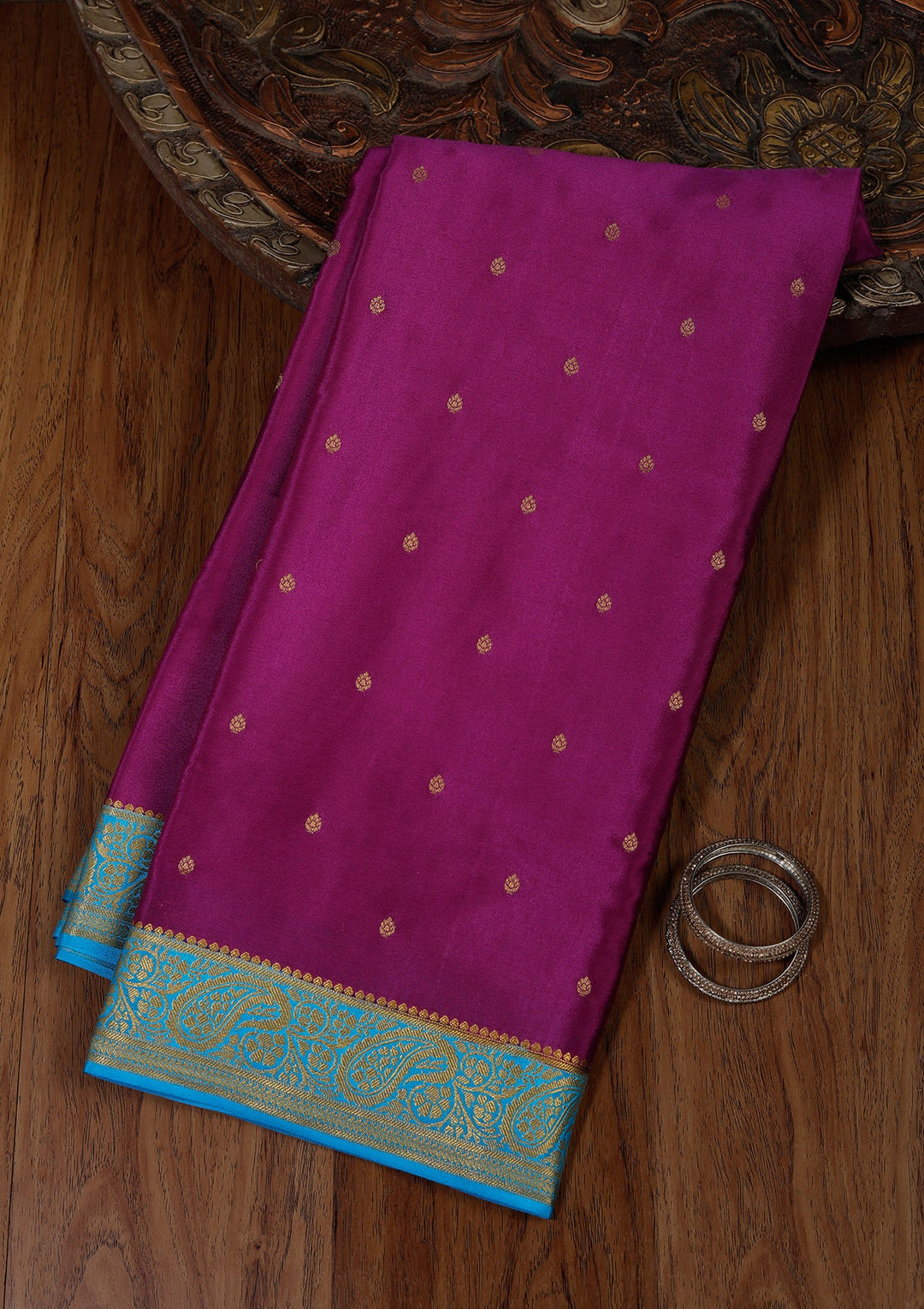 Purple Zariwork Pure Crepe Silk Saree_koskii