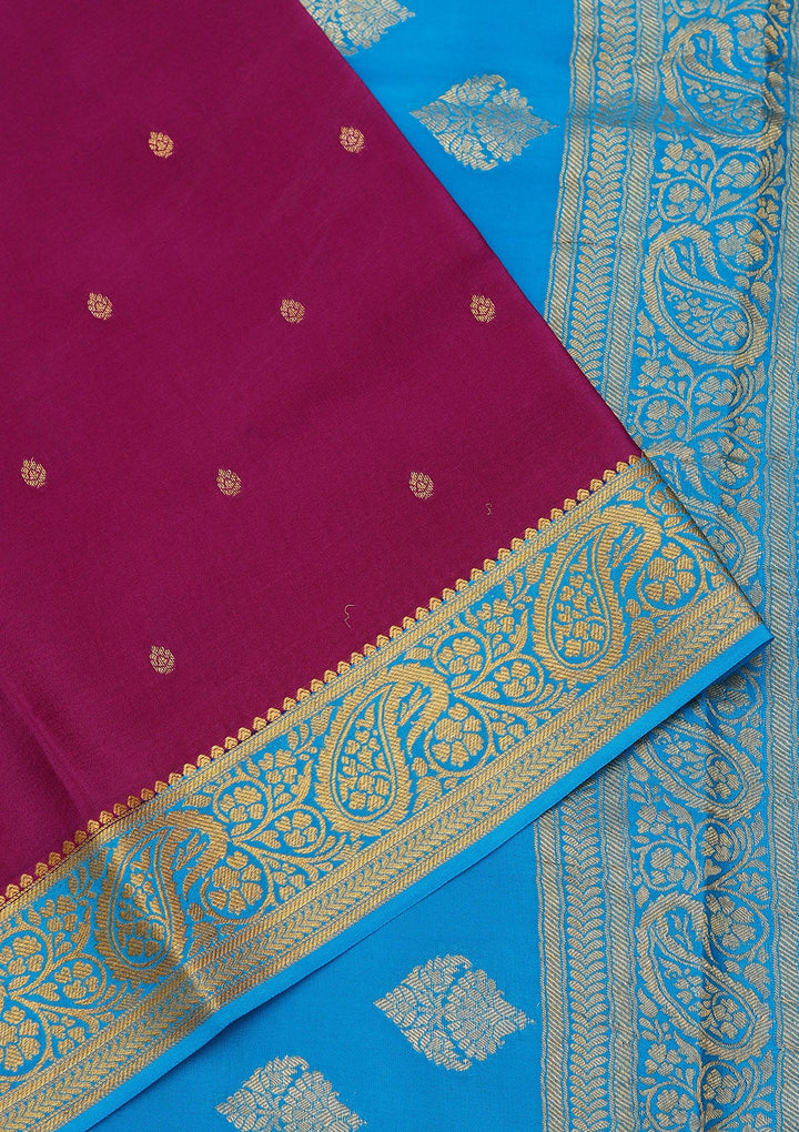 Purple Zariwork Pure Crepe Silk Saree_koskii