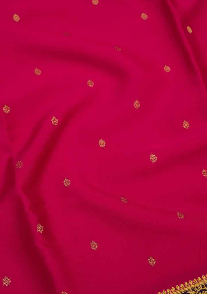 Rani Pink Zariwork Pure Crepe Silk_Saree-Koskii