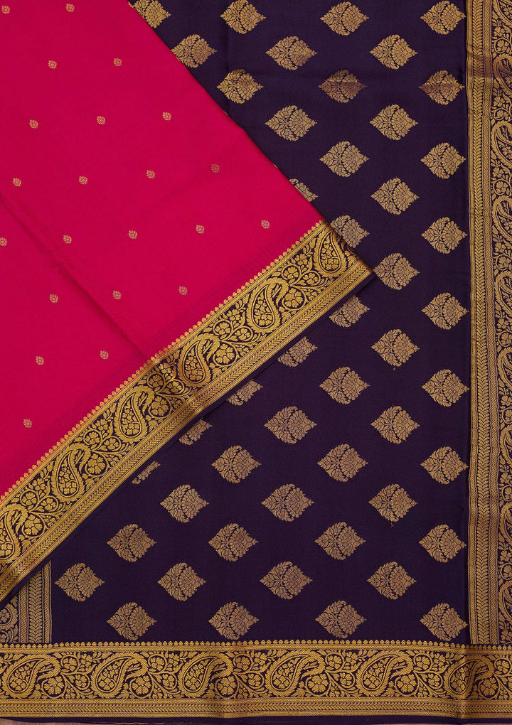 Rani Pink Zariwork Pure Crepe Silk_Saree-Koskii