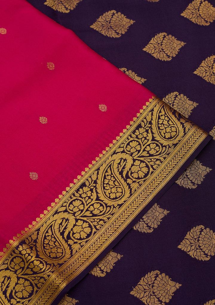 Rani Pink Zariwork Pure Crepe Silk_Saree-Koskii