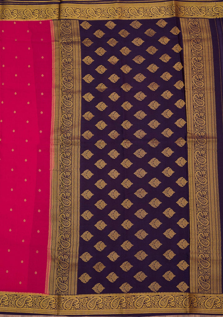 Rani Pink Zariwork Pure Crepe Silk_Saree-Koskii