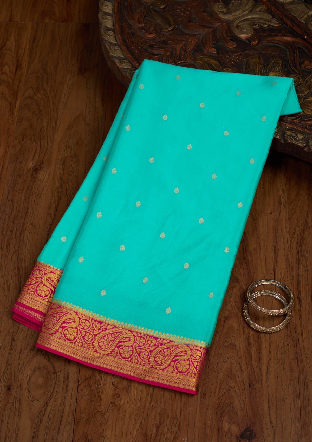 Sky Blue Zariwork Pure Crepe Silk Saree-Koskii
