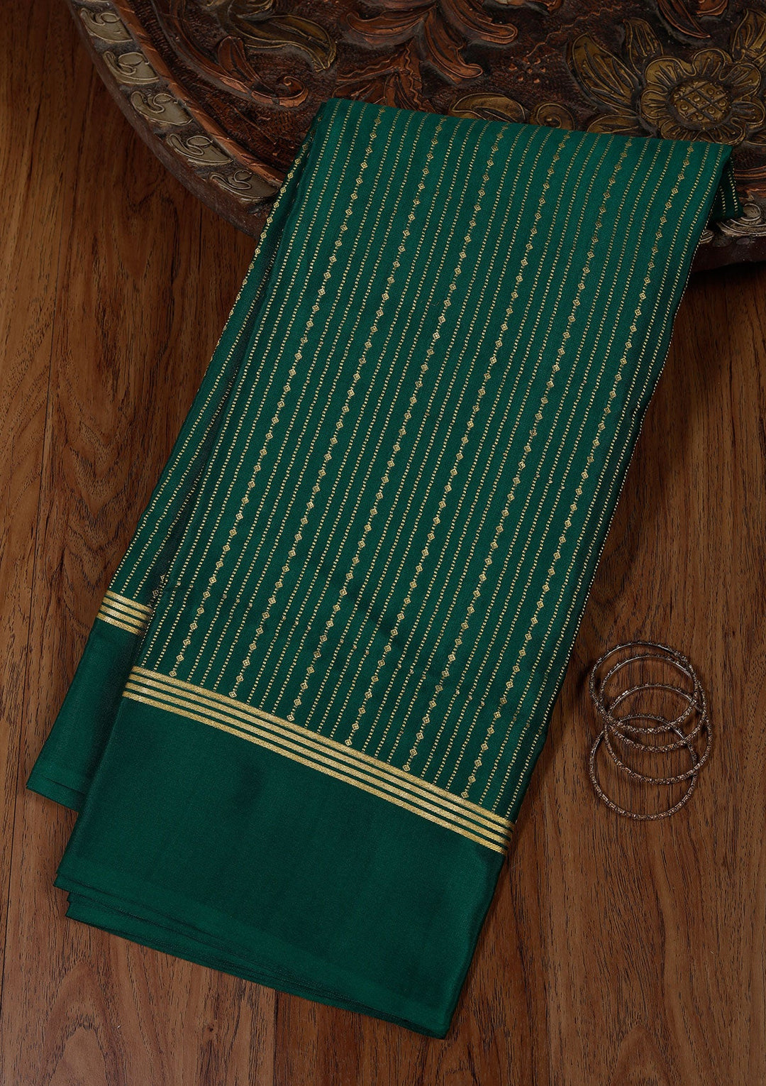 Rama Green Zariwork Pure Crepe Silk Saree_koskii