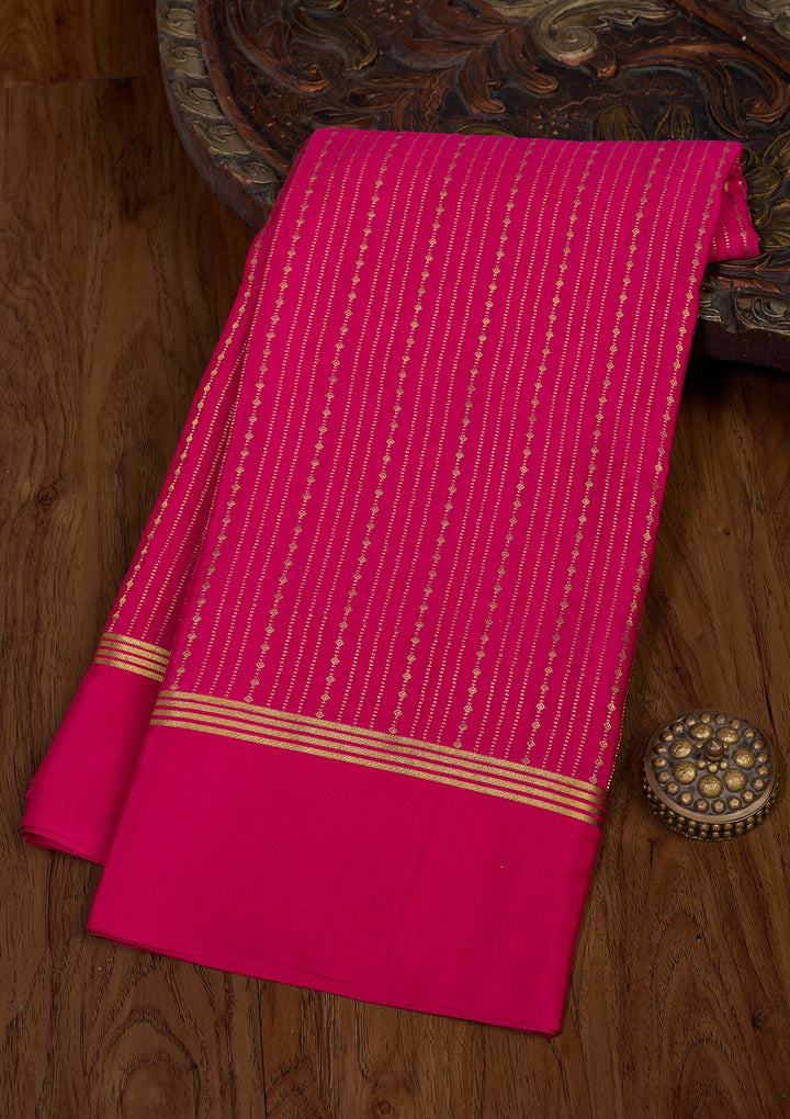 Rani Pink Zariwork Pure Crepe Silk Saree-Koskii