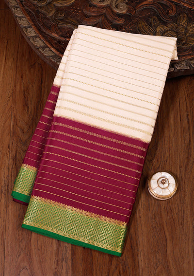 Cream Zariwork Pure Crepe Silk Saree-koskii