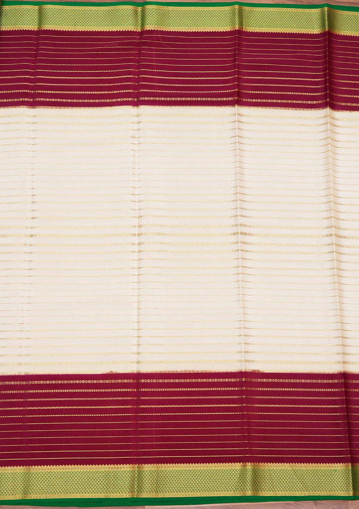Cream Zariwork Pure Crepe Silk Saree_koskii