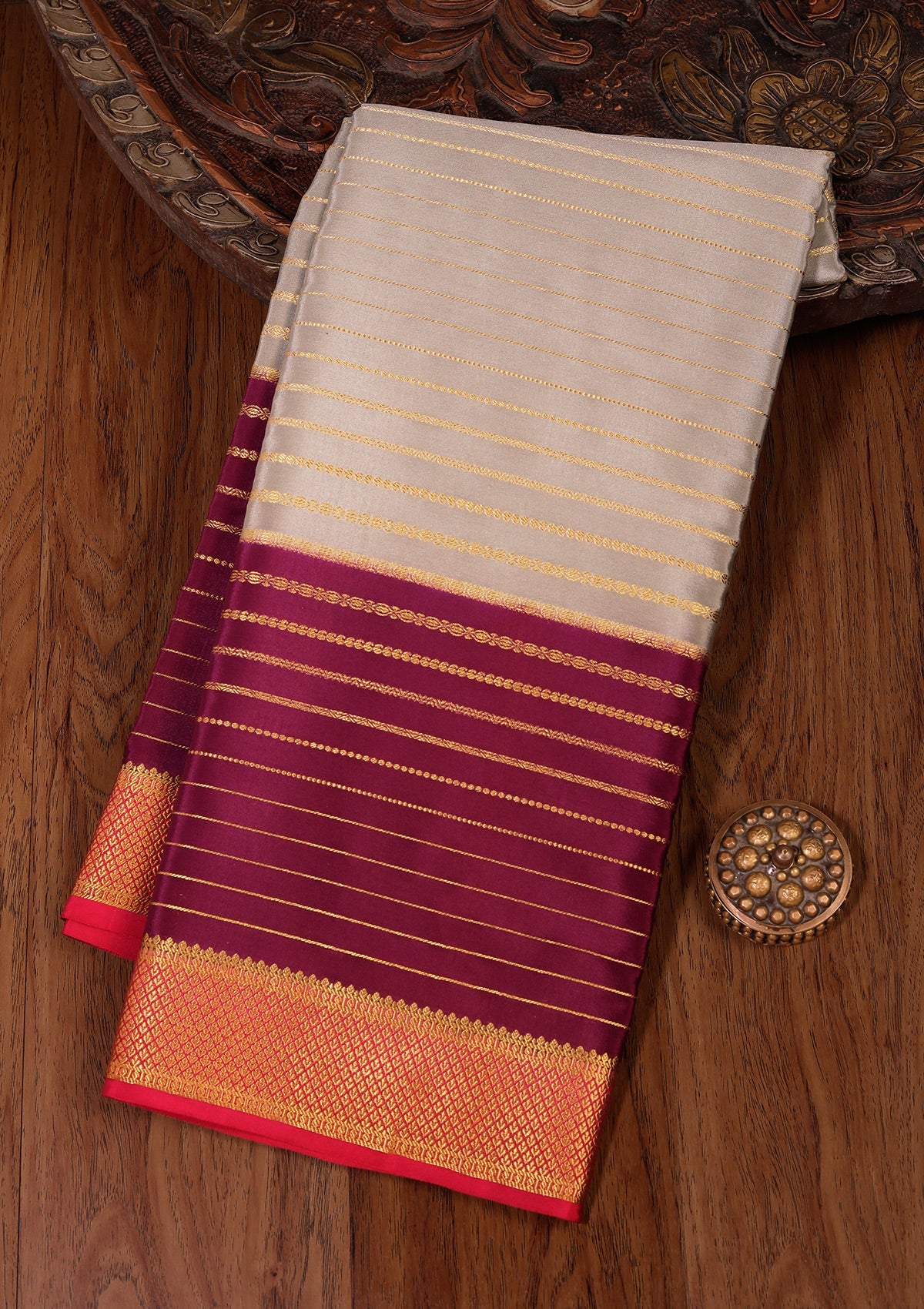 Grey Zariwork Pure Crepe Silk Saree-koskii