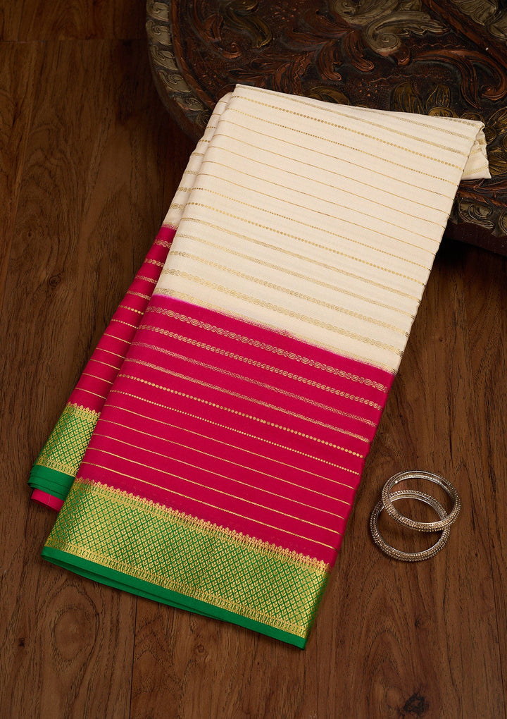 Off White Zariwork Pure Crepe Silk Saree-Koskii