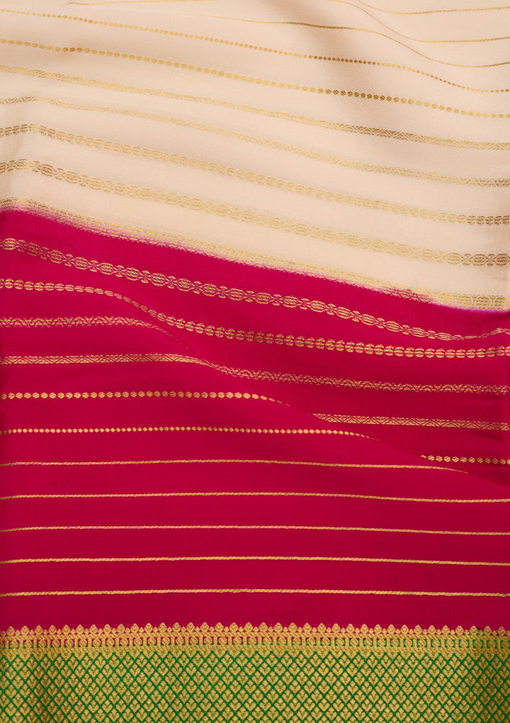 Off White Zariwork Pure Crepe Silk Saree-Koskii