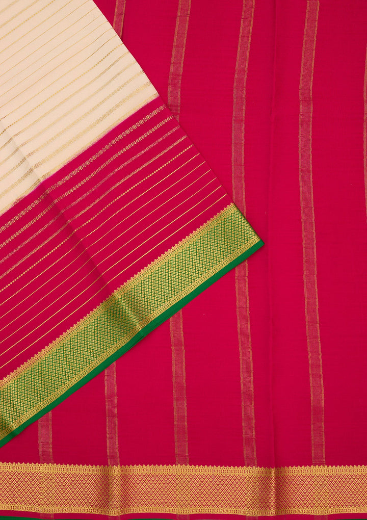 Off White Zariwork Pure Crepe Silk Saree-Koskii