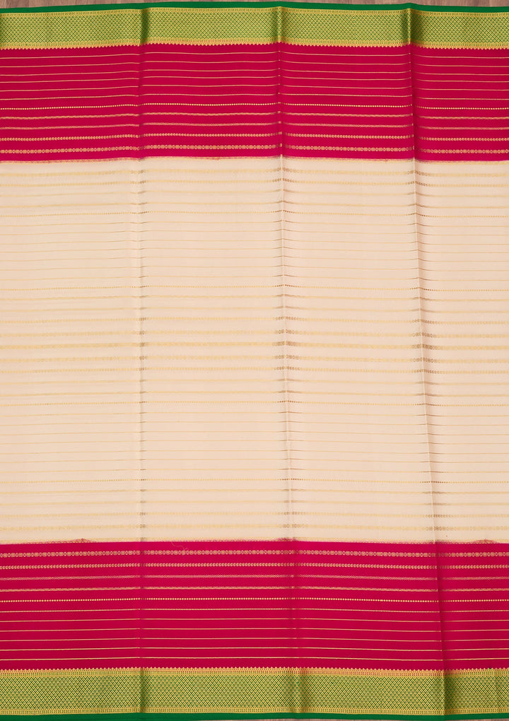 Off White Zariwork Pure Crepe Silk Saree-Koskii