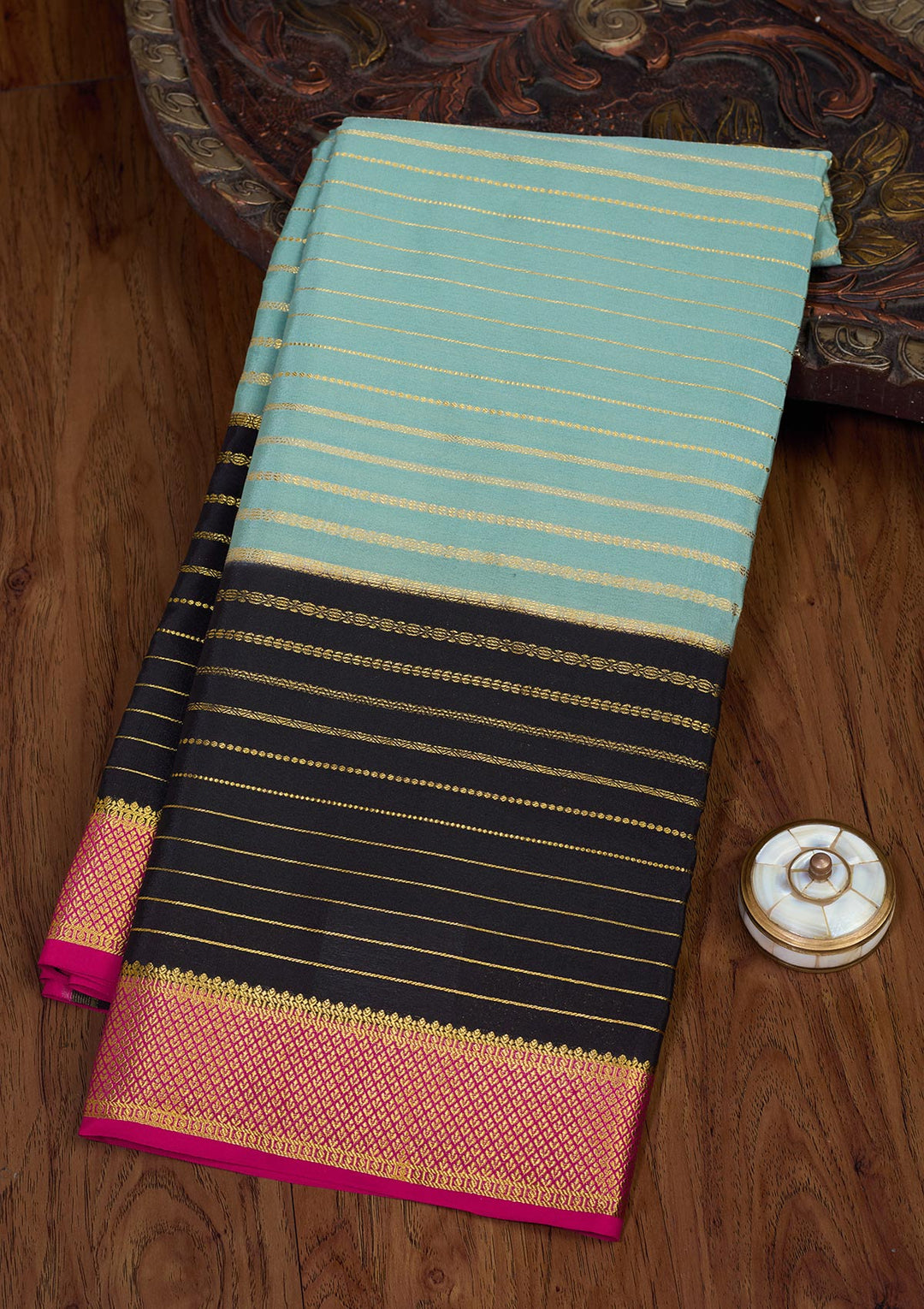 Pista Green Zariwork Pure Crepe Silk Saree-Koskii