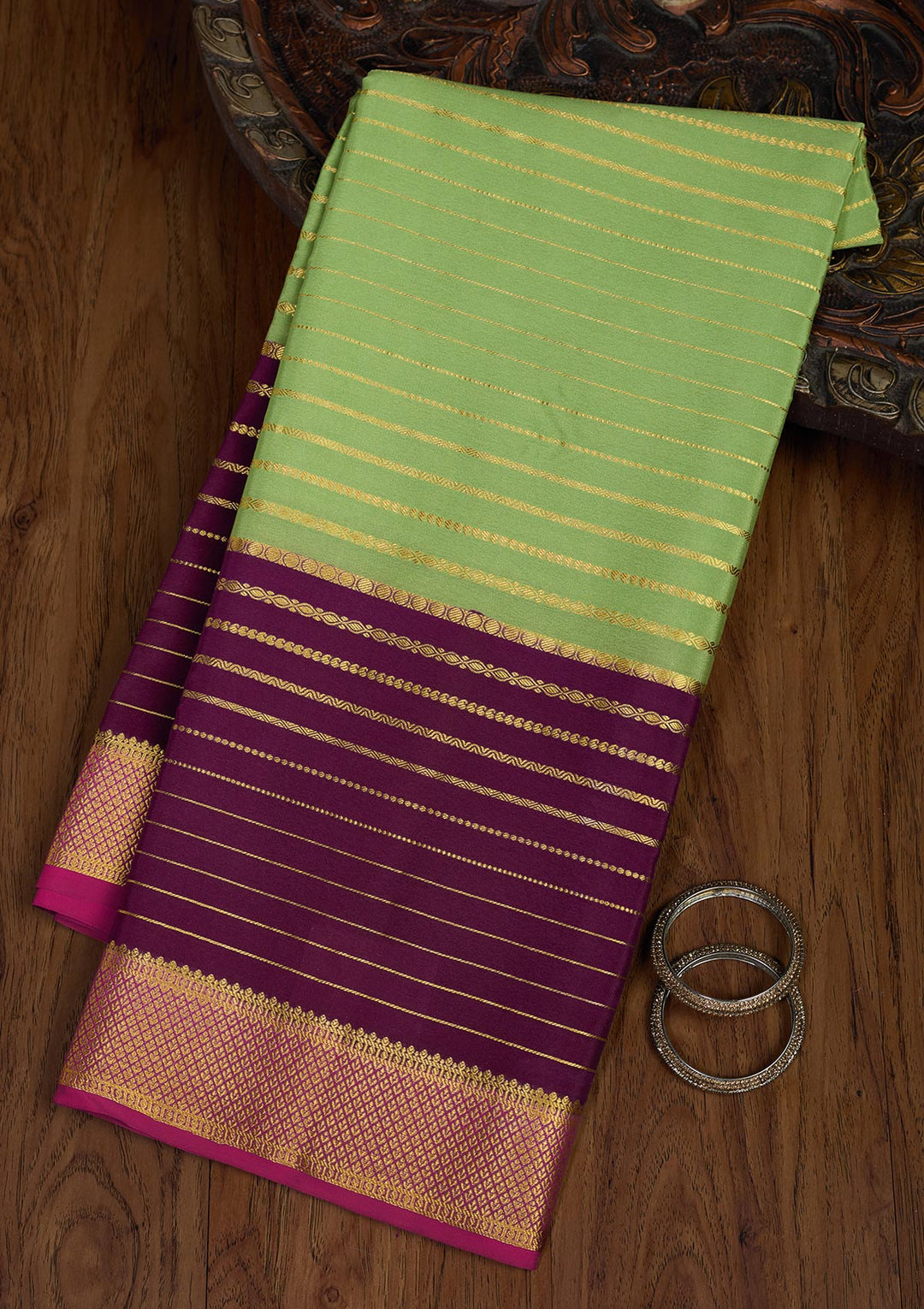 Pista Green Zariwork Pure Crepe Silk Saree-Koskii