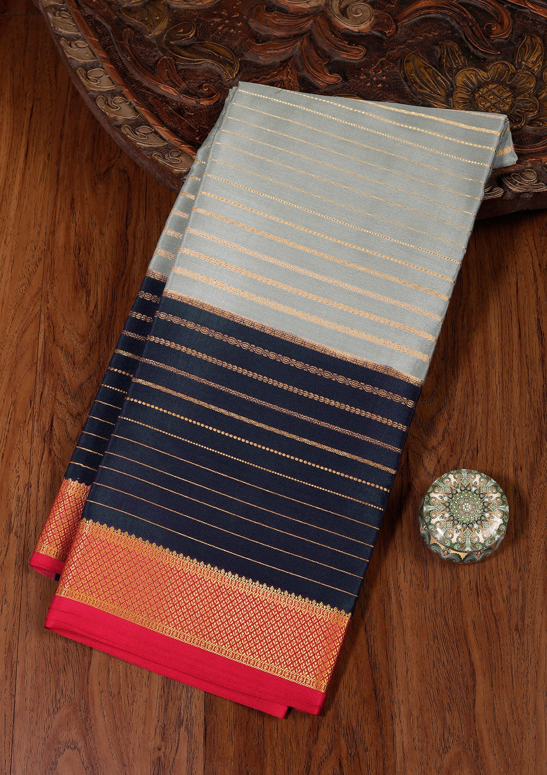 Sea Green Zariwork Pure Crepe Silk Saree_koskii