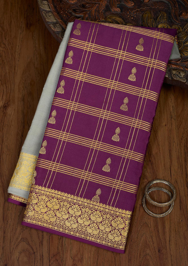 Light Grey Zariwork Pure Crepe Silk Saree-Koskii