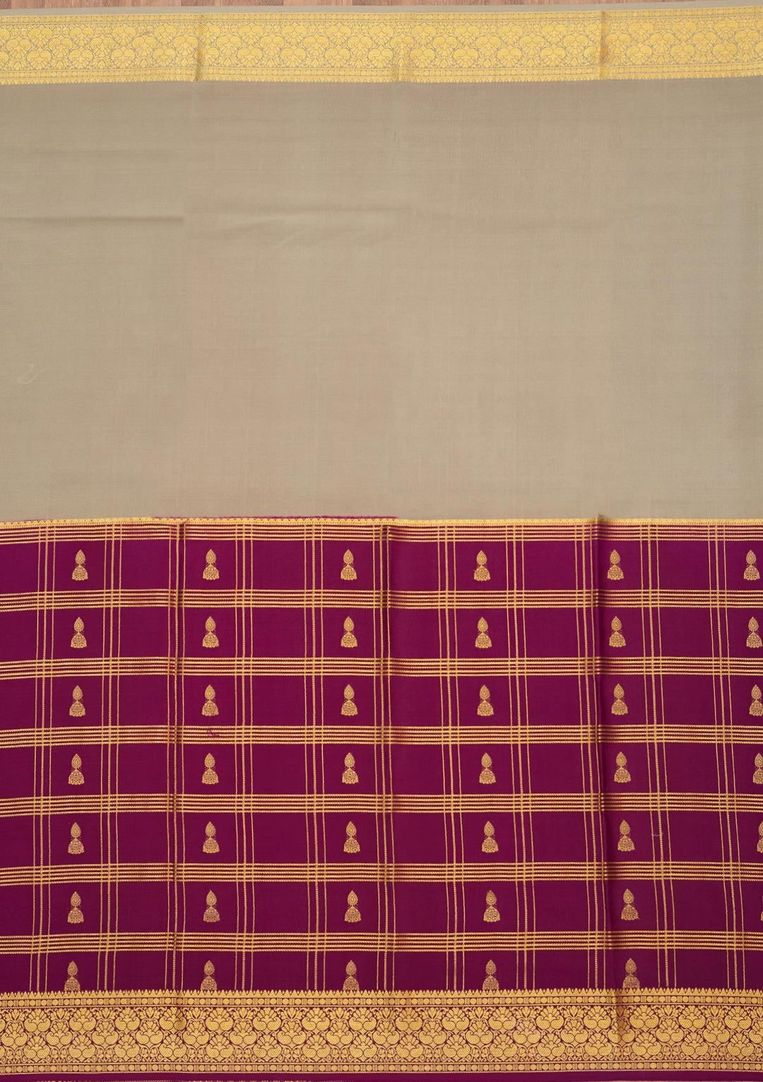 Light Grey Zariwork Pure Crepe Silk Saree-Koskii