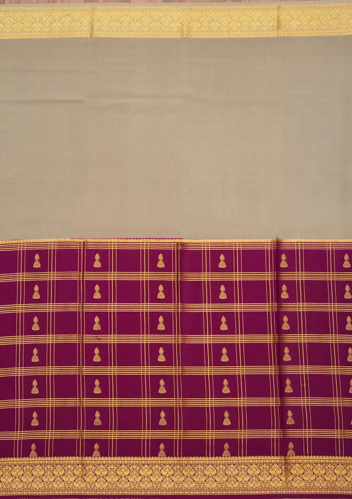 Light Grey Zariwork Pure Crepe Silk Saree-Koskii