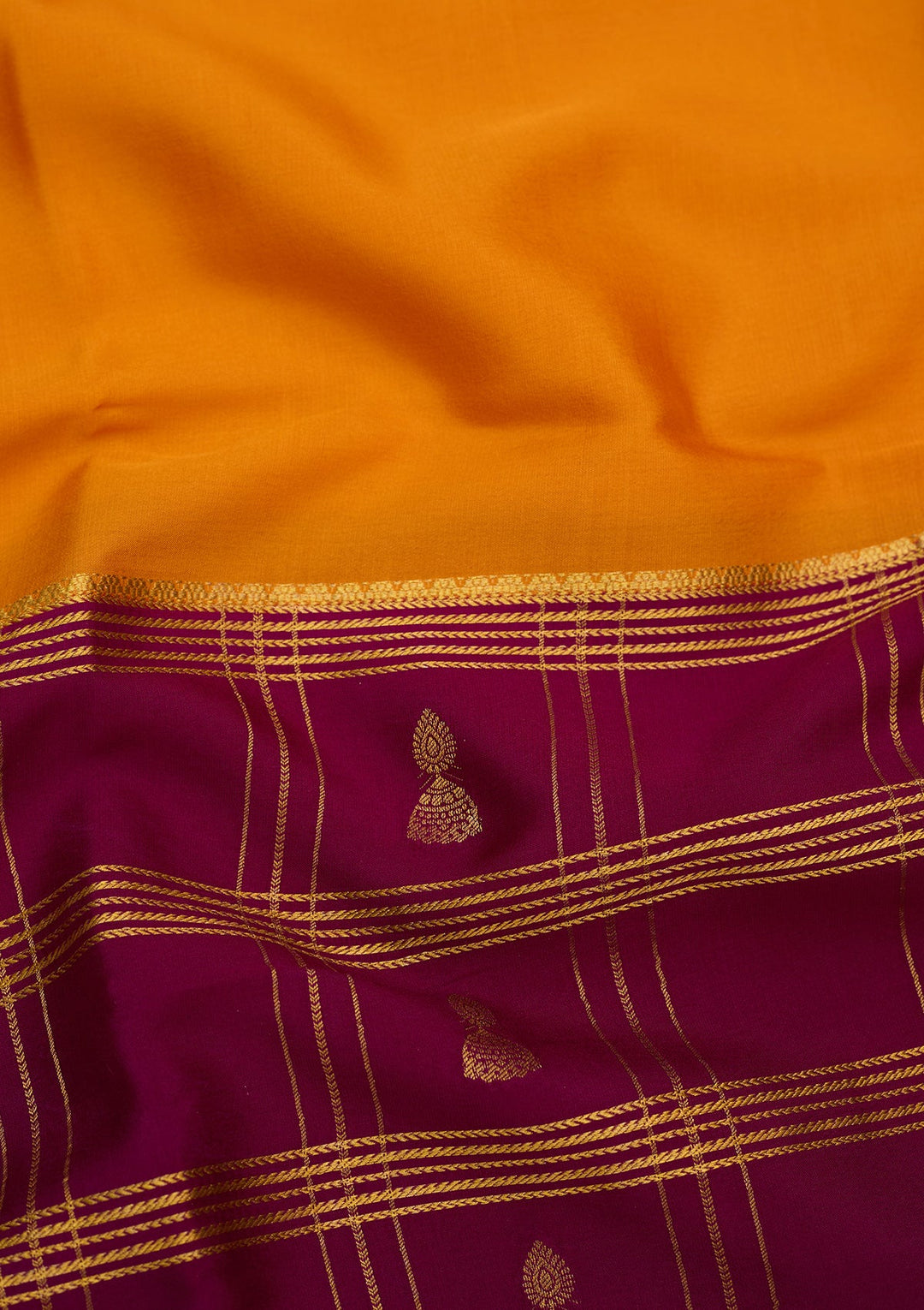 Mustard Zariwork Pure Crepe Silk Saree-Koskii