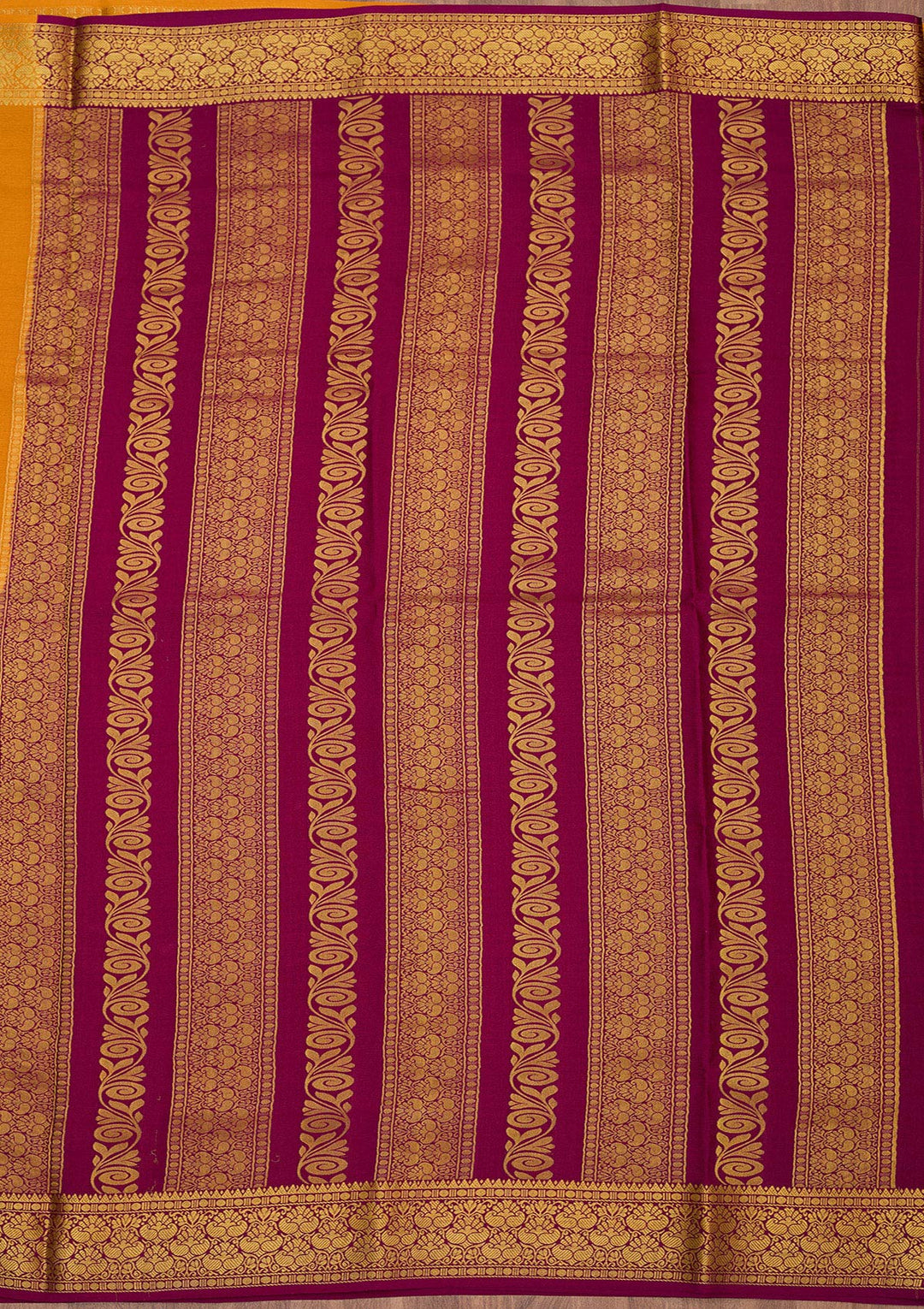 Mustard Zariwork Pure Crepe Silk Saree-Koskii