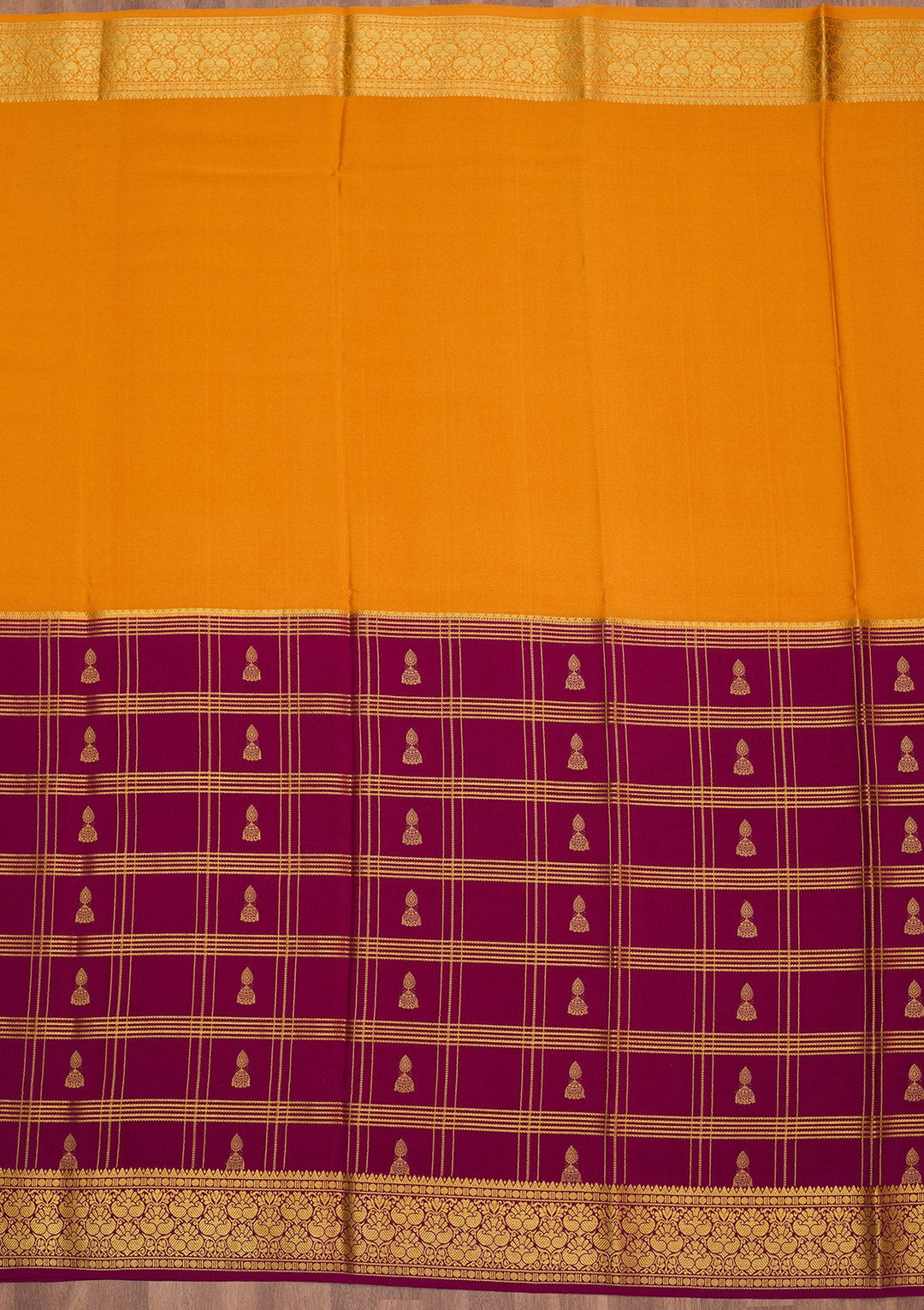 Mustard Zariwork Pure Crepe Silk Saree-Koskii