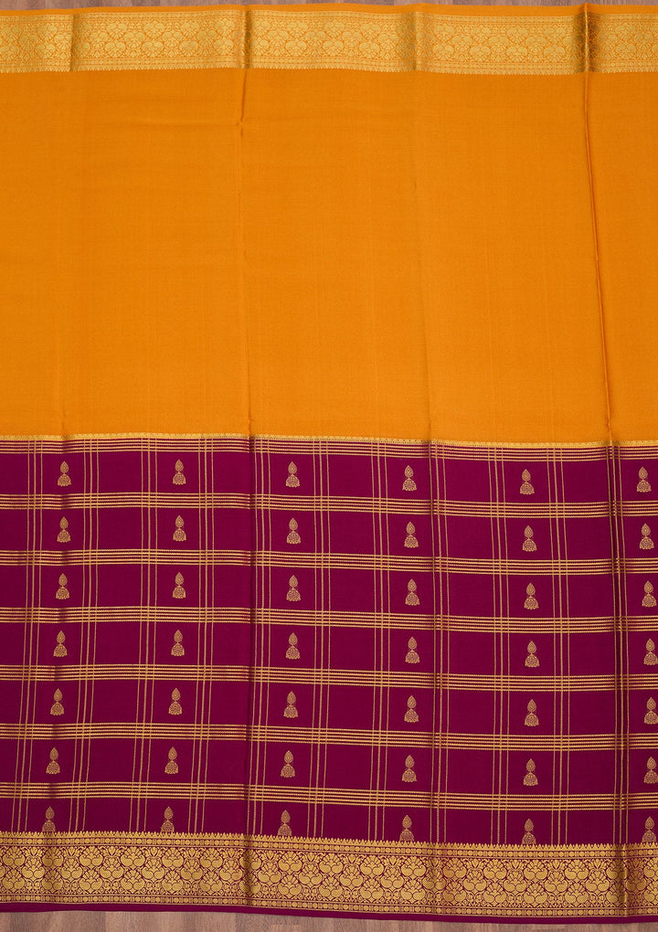 Mustard Zariwork Pure Crepe Silk Saree-Koskii