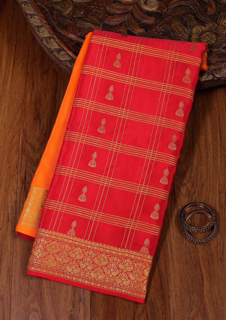 Orange Zariwork Pure Crepe Silk Saree_koskii