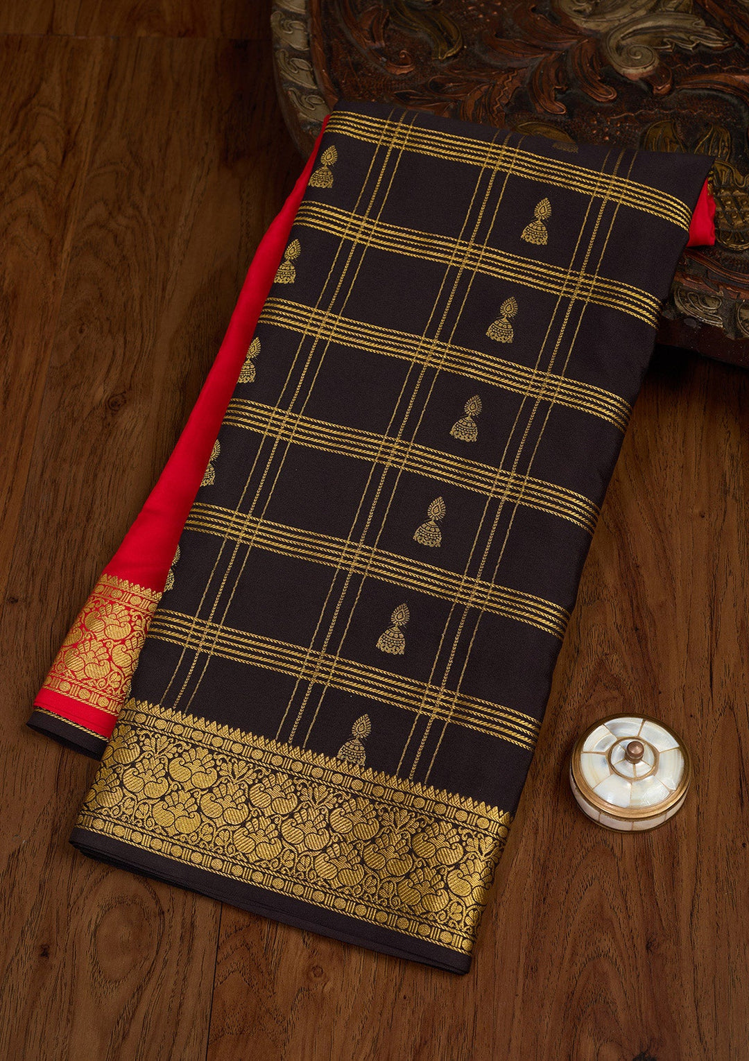 Red Zariwork Pure Crepe Silk Saree-Koskii