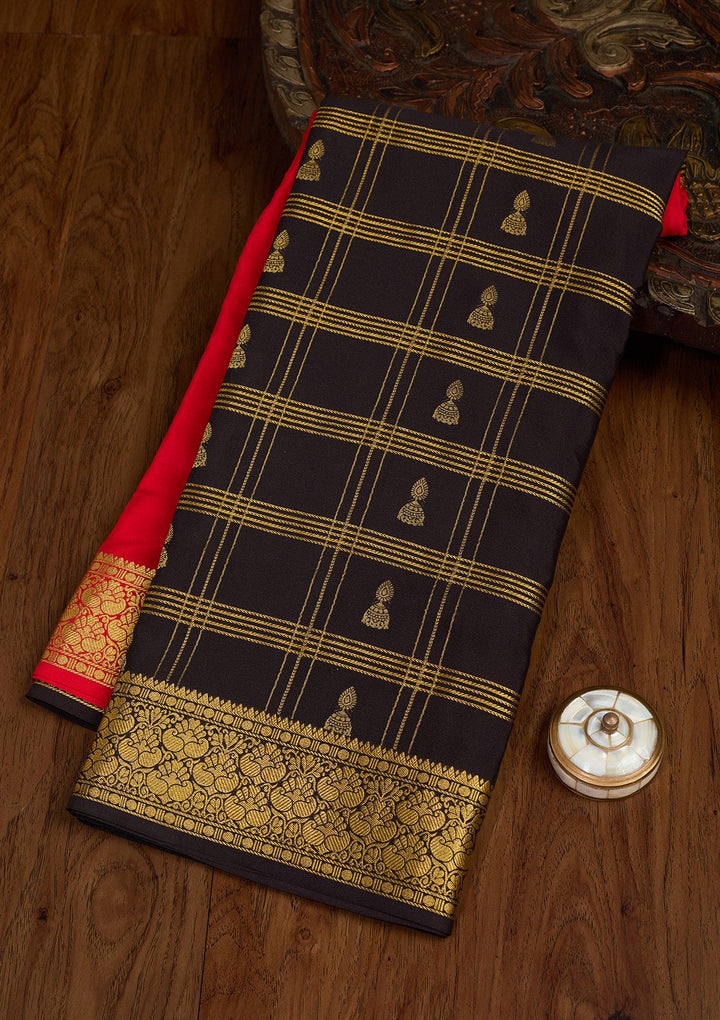 Red Zariwork Pure Crepe Silk Saree-Koskii