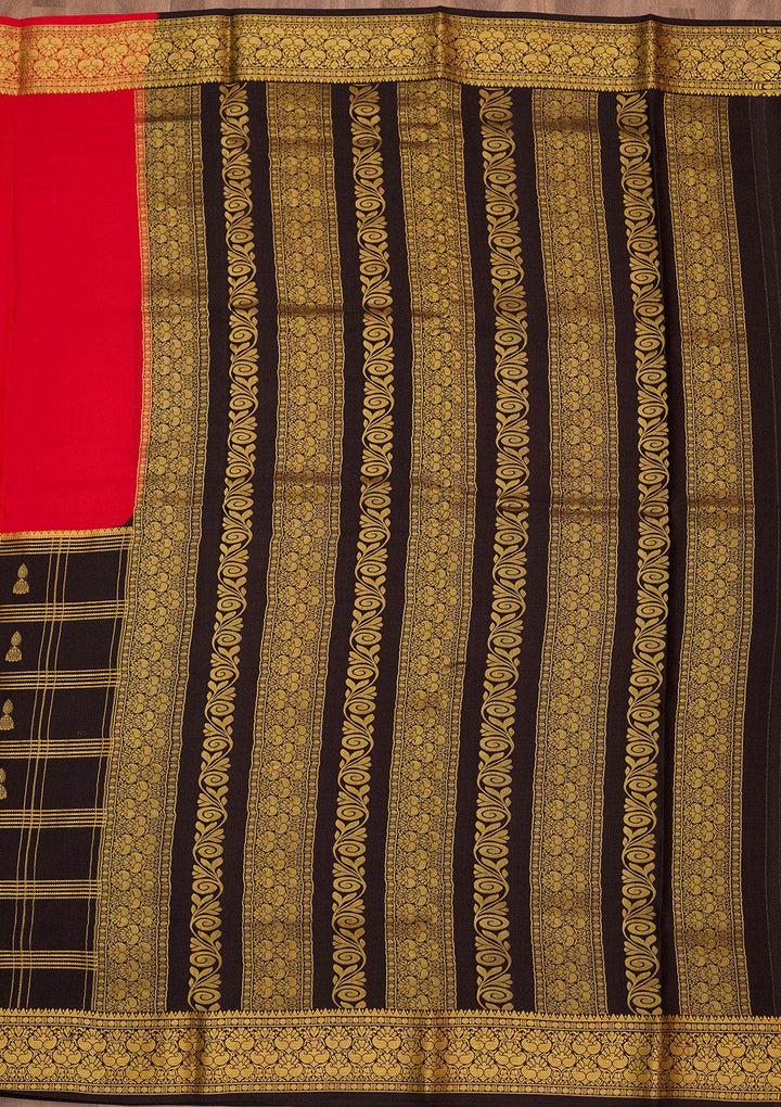 Red Zariwork Pure Crepe Silk Saree-Koskii