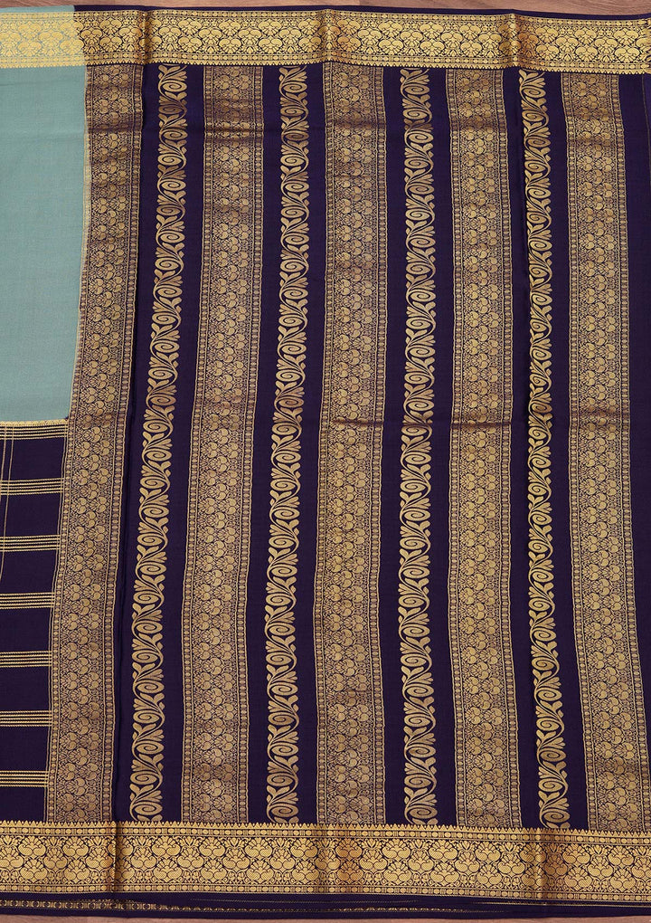 Sky Blue Zariwork Pure Crepe Silk_Saree_koskii