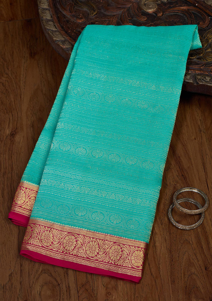Blue Zariwork Pure Crepe Silk Saree-Koskii