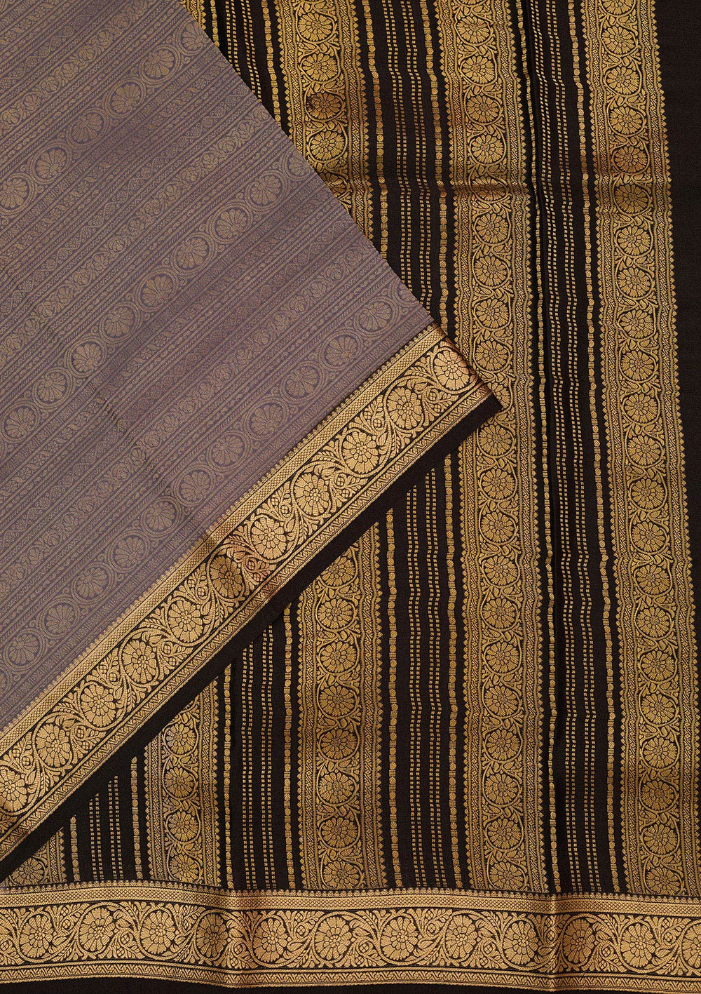 Grey Zariwork Pure Crepe Silk Saree-Koskii