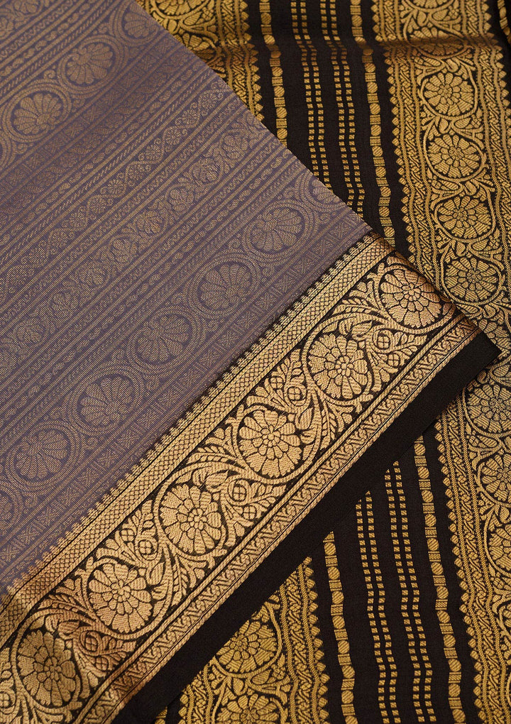 Grey Zariwork Pure Crepe Silk Saree-Koskii