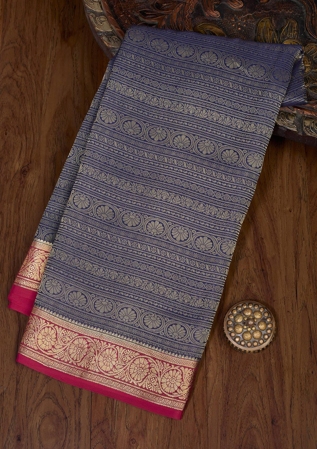 Grey Zariwork Pure Crepe Silk Saree-Koskii