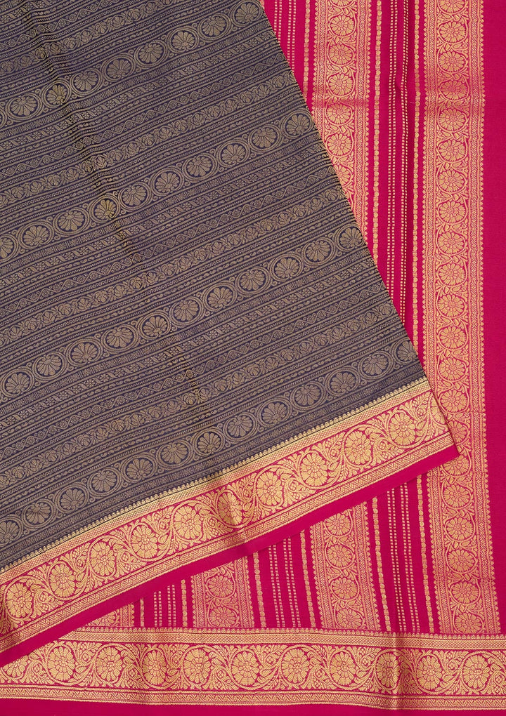 Grey Zariwork Pure Crepe Silk Saree-Koskii