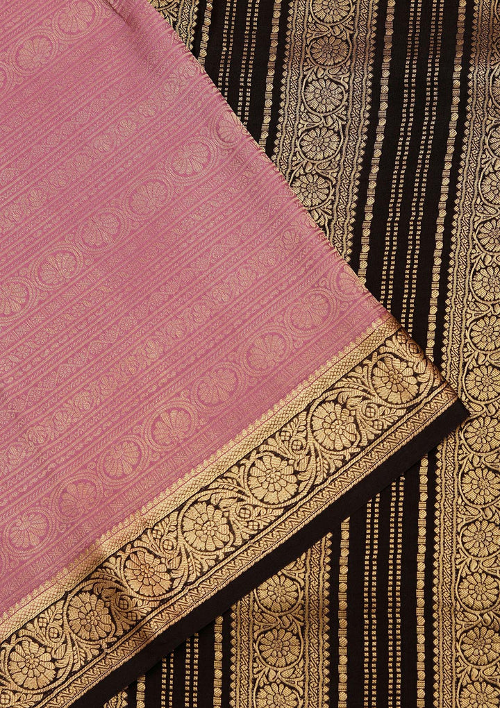 Onion Pink Zariwork Pure Crepe Silk Saree_koskii