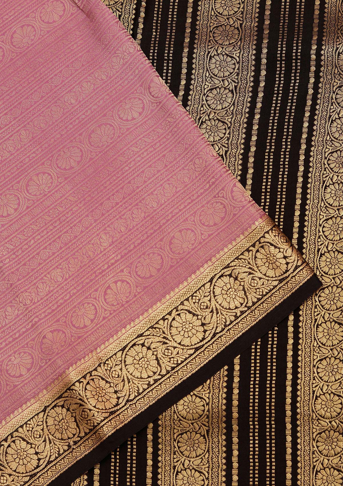 Onion Pink Zariwork Pure Crepe Silk Saree-koskii