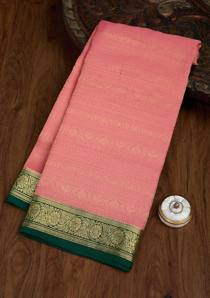Peach Zariwork Pure Crepe Silk Saree-Koskii