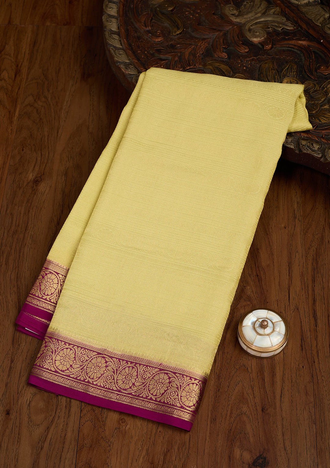 Pista Green Zariwork Pure Crepe Silk Saree-Koskii