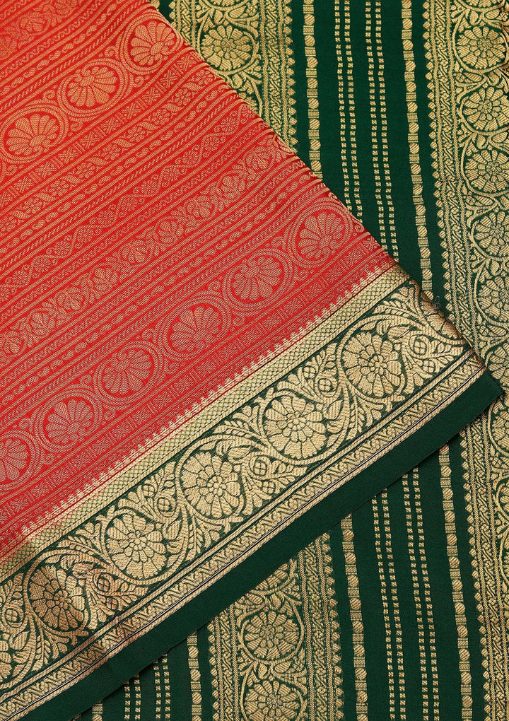 Red Zariwork Pure Crepe Silk Saree_koskii