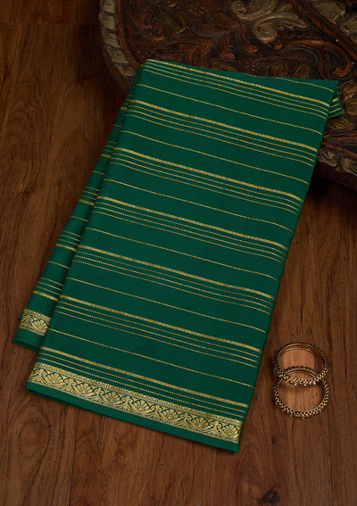 Bottle Green Zariwork Pure Crepe Silk Saree-Koskii